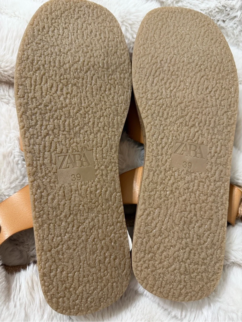 Zara Tan Crisscross Cork Look Platform Sandal Ankle Strap Square Toe Sz 39 8/8.5 - Picture 5 of 6